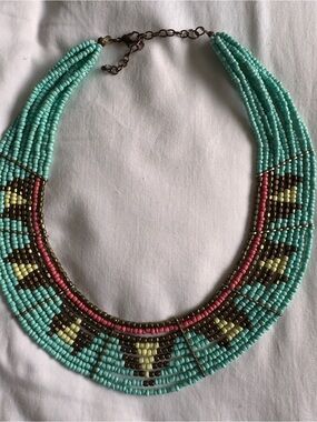 Turquoise Beaded Statement Necklace - Unbranded